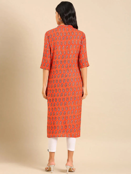 Women's Orange Printed Straight Kurta-GW-500-S-Orange