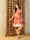 Center Box Pleat Mini Dress in Peach Tie & Dye-TP0523TD15