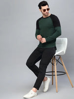 Rigo Bottle Green Round Neck Raglan Full Sleeve Printed T-Shirt