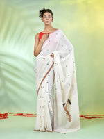 Off White Cotton Handwoven Saree With Bird Motifs-MA66CT431380017