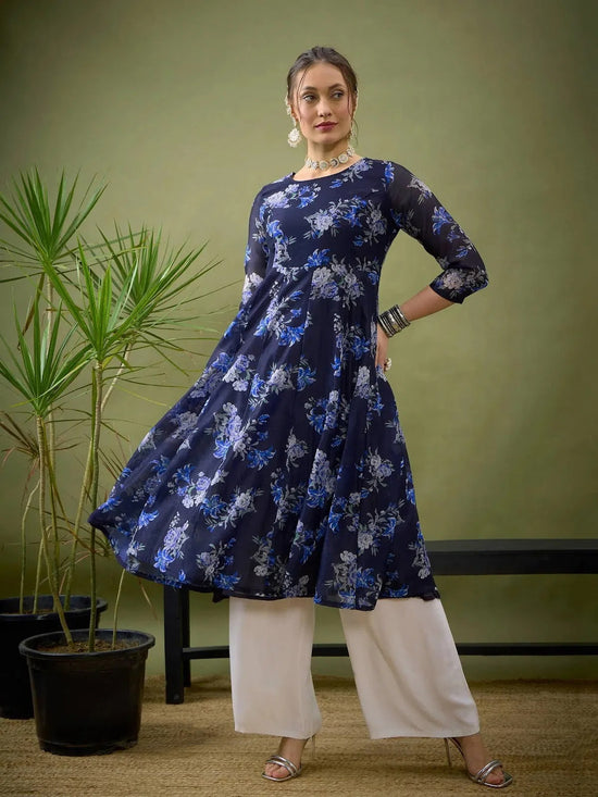 Women Navy Floral Anarkali Maxi Dress-SHDRS11055-XXL