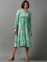 Women's Sea Green Tie Dye Fit and Flare Dress-ON-582-Seagreen