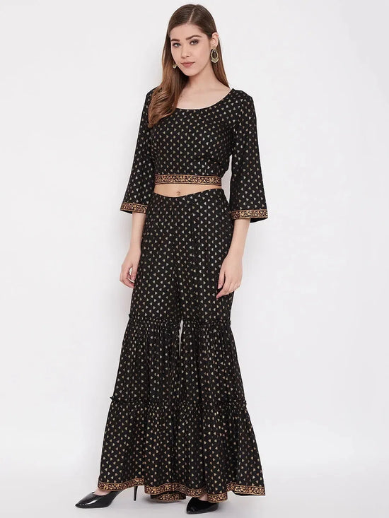 Crop top with layered sharara in Black