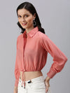 Women's Peach Polka Dots Crop Top-AE-7036-Peach