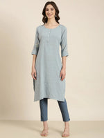 Women Blue Solid Straight Kurta-DF-1558-Blue