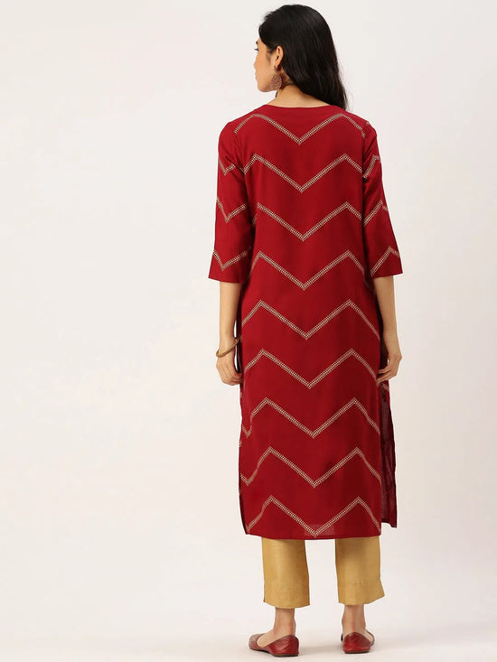 Women's Red Printed Straight Kurtas-GW-1778-Maroon