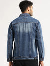 Men Blue Spread Collar Solid Denim Jacket-IB-DJ-07-6-Blue