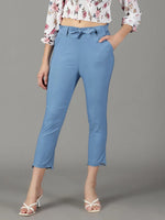 Women's Blue Solid Trouser-AE-7045-2-Blue