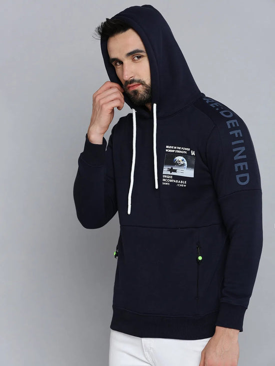 Men Blue Solid Sweatshirt-SCAW-39-Navyblue