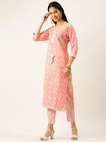 Women's Pink Printed Kurta Sets-JC-43-Pink