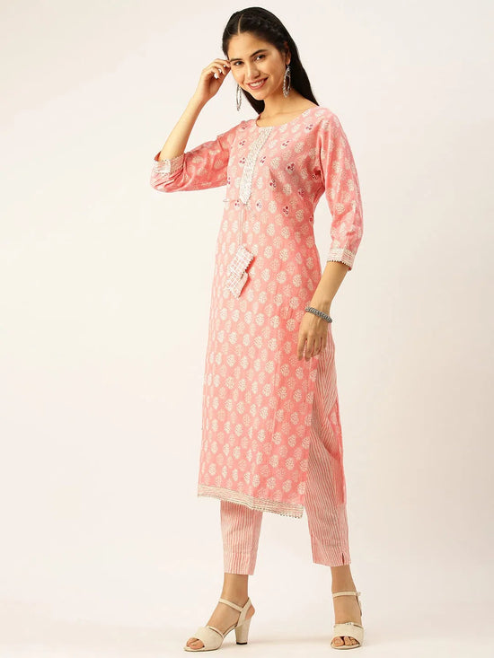 Women's Pink Printed Kurta Sets-JC-43-Pink