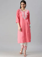 Women's Peach Embroidered Kurta Sets-AB2254-Peach