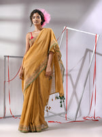 Dark Beige Cotton Saree With Stripes Design-MA55CT06540066