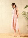 Women Pink Polka Dot Midi Dress