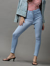 Women's Blue Solid Skinny Fit Denim Jeans-GZ-5349-Blue