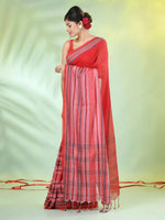 Red Cotton Soft Saree With Woven Nakshi Borders-MA62CT33660065