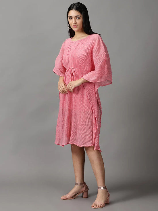 Women's Pink Polka Dots Kaftan Dress-AE-15696-Pink