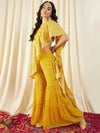 Crop Top with Sharara and frill Dupatta in Yellow Color