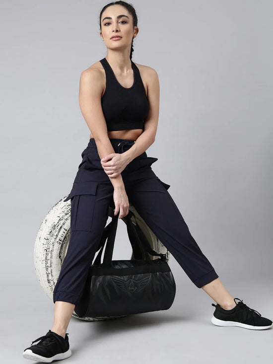 Women Solid Slim Fit Navy Blue Joggers Track Pant-AE-10905-Navyblue