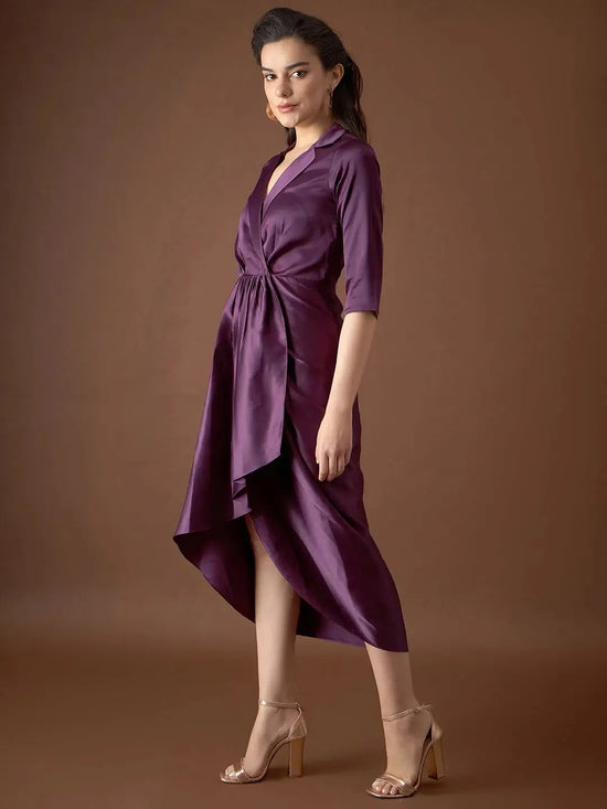 Shirt Dress with front Drape in Purple Color