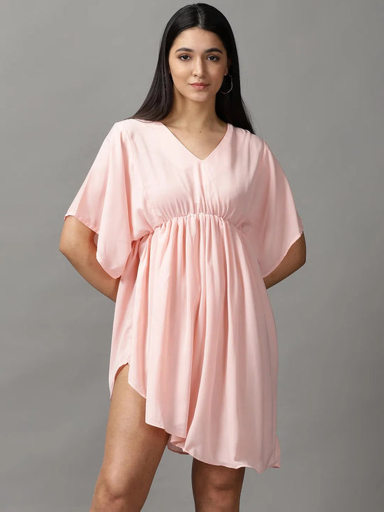 Women's Pink Solid Fit and Flare Top-AE-15771-Peach