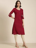 Women Magenta Solid Straight Kurta-DF-1558-Magenta