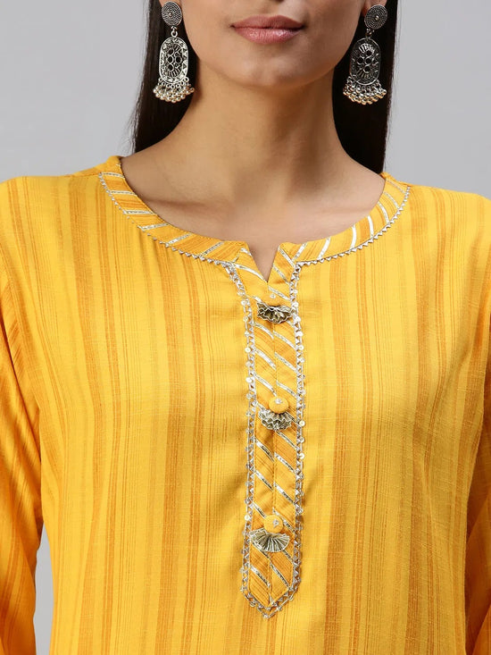 Women's Yellow Striped Straight Kurta-HO386-Yellow