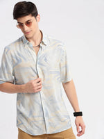 Men Spread Collar Abstract Cream Casual Shirt-ZEPTO-2226-Cream