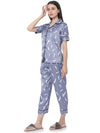 Smarty Pants Women's Silk Satin Lavender Color Feather Print Night Suit