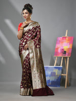 Maroon Silk Banarasi Saree With Meenakari Designs-MA52BSL44880086