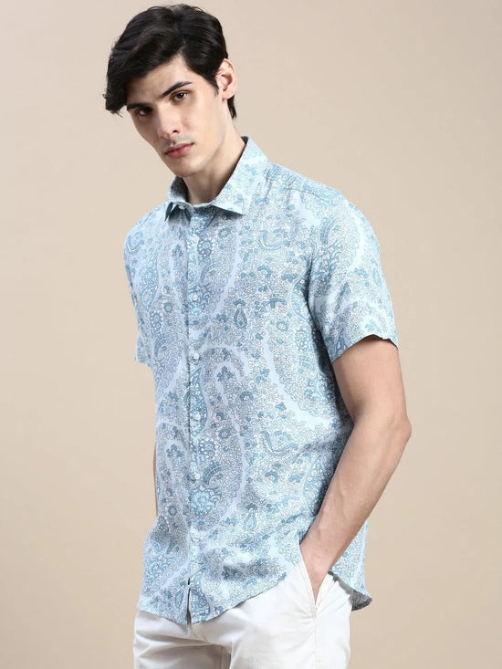 Men Blue Floral Casual Shirt-GEORGE-1636-Blue