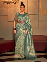 Saree Mall Women's  Blend Sea Green Woven Design Handloom Saree With Blouse Piece-KANVI6006