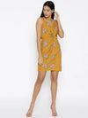 Front twist strap printed dress in Mustard