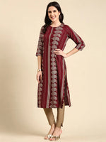 Women's Burgundy Printed Straight Kurta-GW-3493-Burgundy