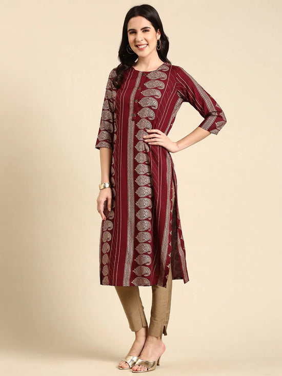 Women's Burgundy Printed Straight Kurta-GW-3493-Burgundy