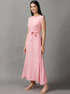 Women's Pink Solid Fit and Flare Dress-AE-15689-Pink