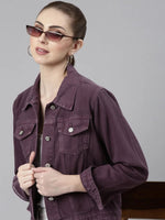 Women Violet Solid Denim Jacket-GZ-5598-Violet