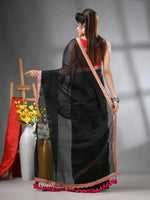 Black Shimmer Tissue Saree With Gota Patti Borders-MA62TIS33990015