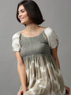 Women's Beige Tie Dye Fit and Flare Dress-ON-574-Beige