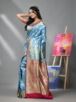 Sky Blue Silk Banarasi Saree With Zari Woven Floral And Paisley Designs-MA52BSL441050045