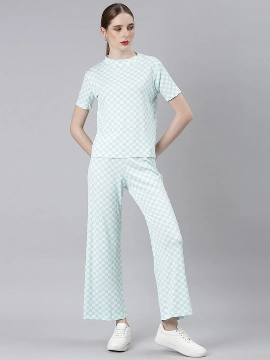 Women Turquoise Blue Checked Tracksuit-AF-1914-Turquoiseblue