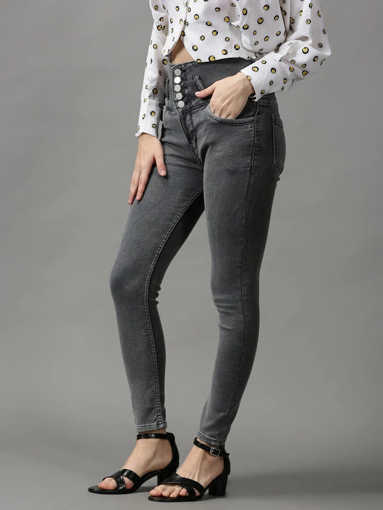 Women's Grey Solid Skinny Fit Denim Jeans-GZ-5299-Grey