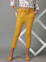 Women's Mustard Solid Cigarette Trouser-AL-6272-Mustard