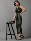 Women's Green Striped Jumpsuit-AE-15647-Olive