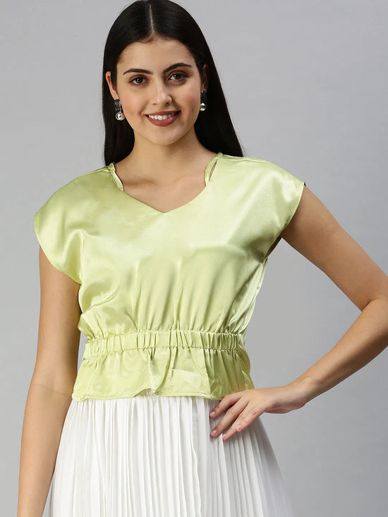 Women's Lime Green Tropical Top-AE-10216-Limegreen