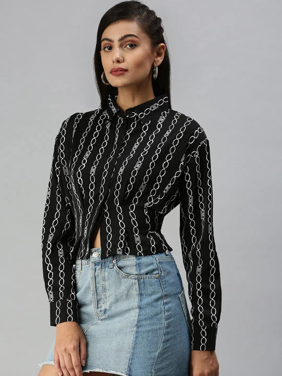 Women's Black Printed Top-AE-7040-Blackwhite