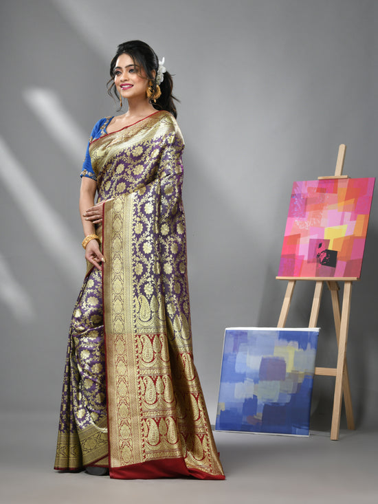 Violet Silk Banarasi Saree With Zari Woven Designs-MA52BSL441050052