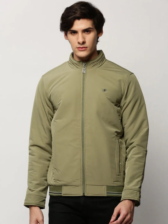 Men Green Solid Casual Bomber Jackets-ZD-3400-Green