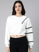 Women Solid White Crop Sweatshirt-2286-White