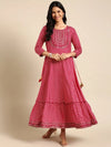 Women's Purple Printed Anarkali Kurta-AT-A-362-Magenta